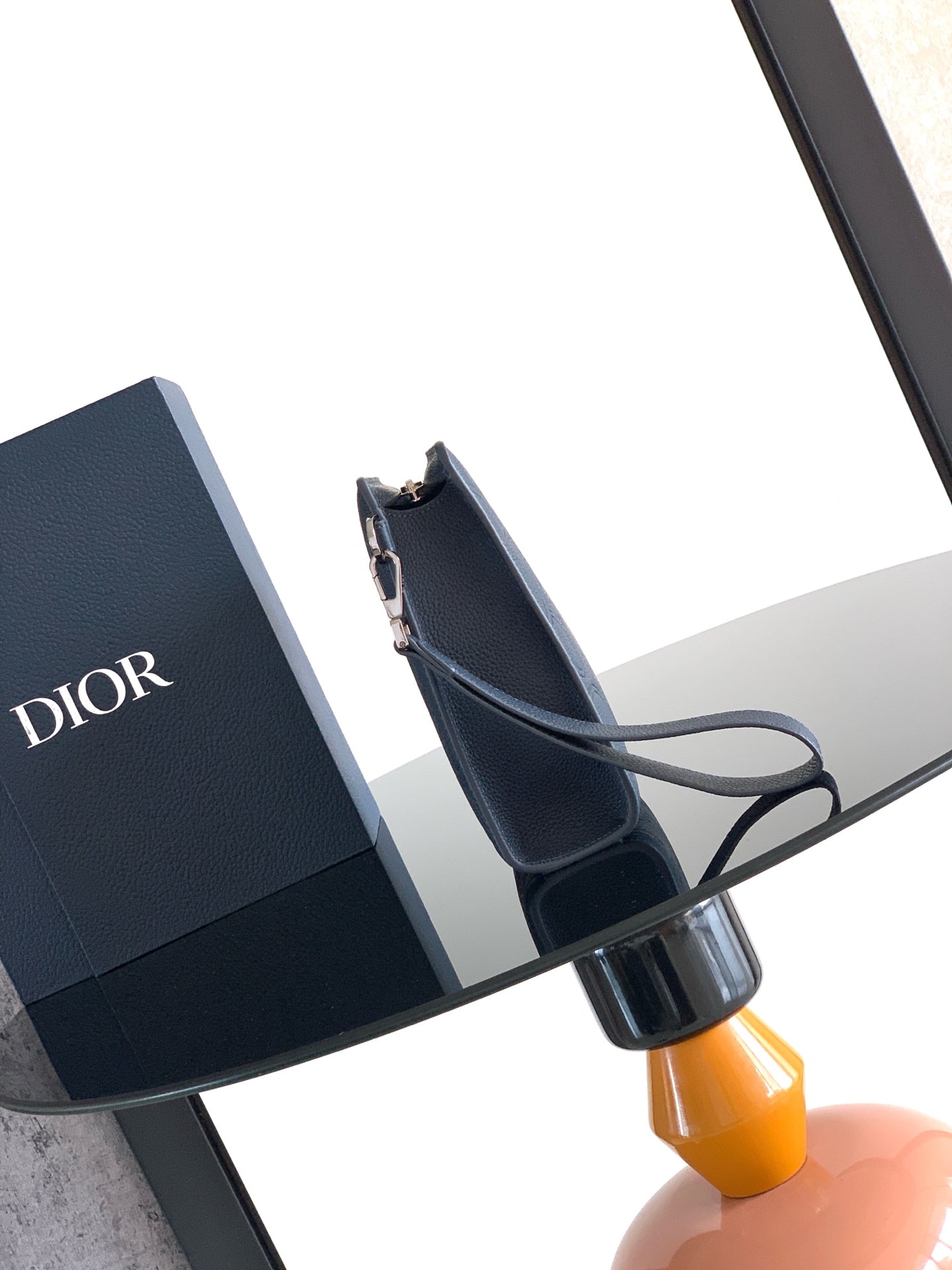 Dior 2026 A5 Triangle Pouch 27cm Navy Grained Calfskin 355418