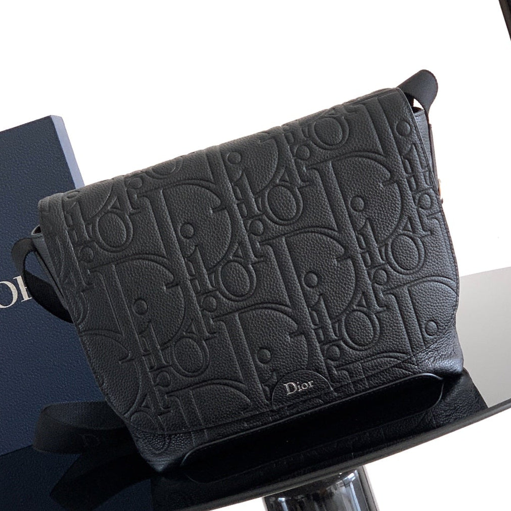 Dior 2026 Jett Flap Messenger Bag 25cm Black Grained Calfskin