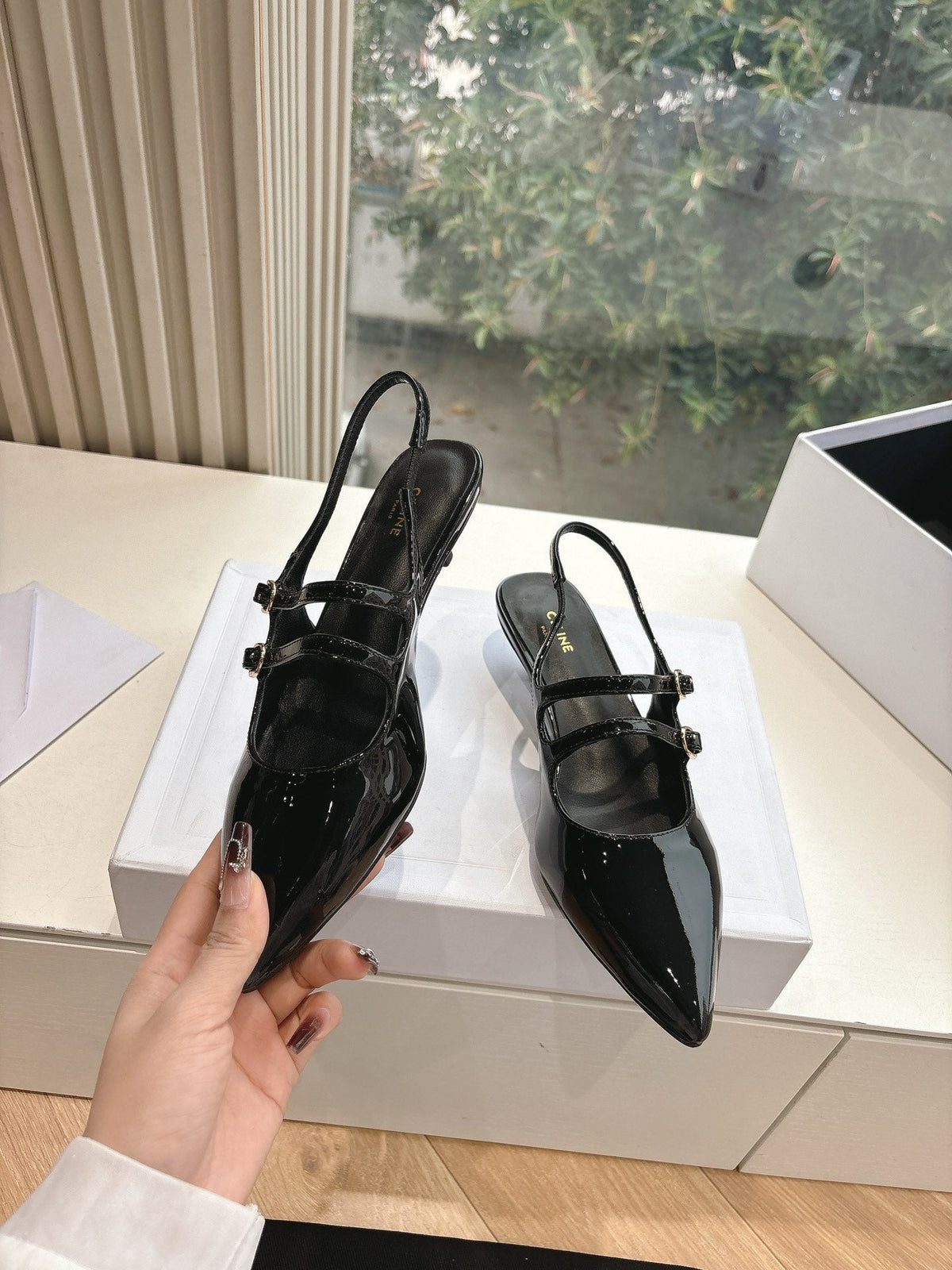 CELINE Slingback Black Patent Leather 285949