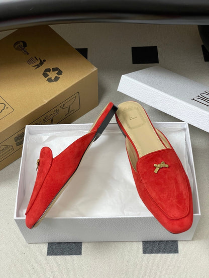 CD 26 Bow Mules Red Beige Suede Cowhide 632591