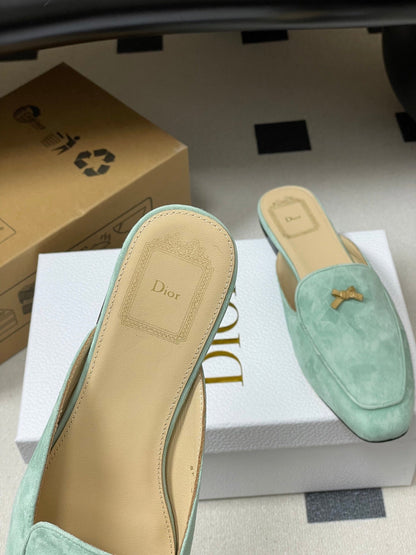 CD 26 Bow Mules Pastel Mint Green Suede Cowhide 632592