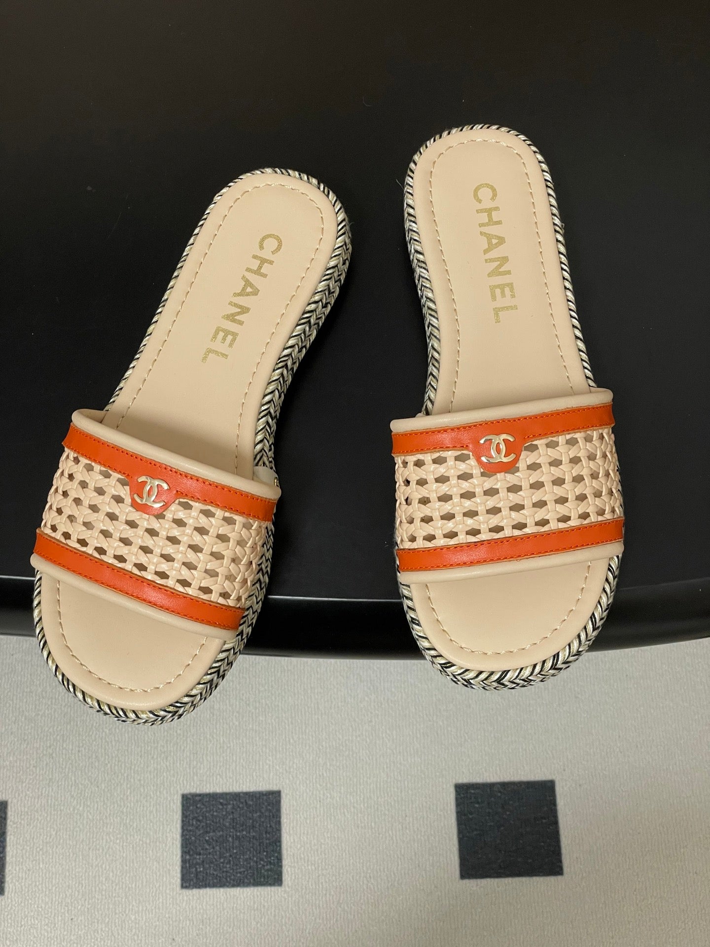 CC 26s Platform Slippers Light Beige Orange Cowhide 649456