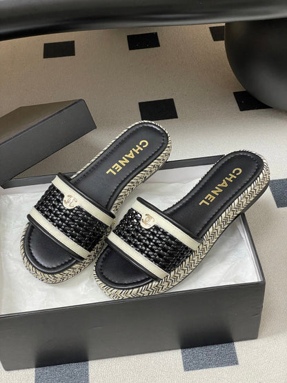 CC 26s Platform Slippers Black Cowhide 649461