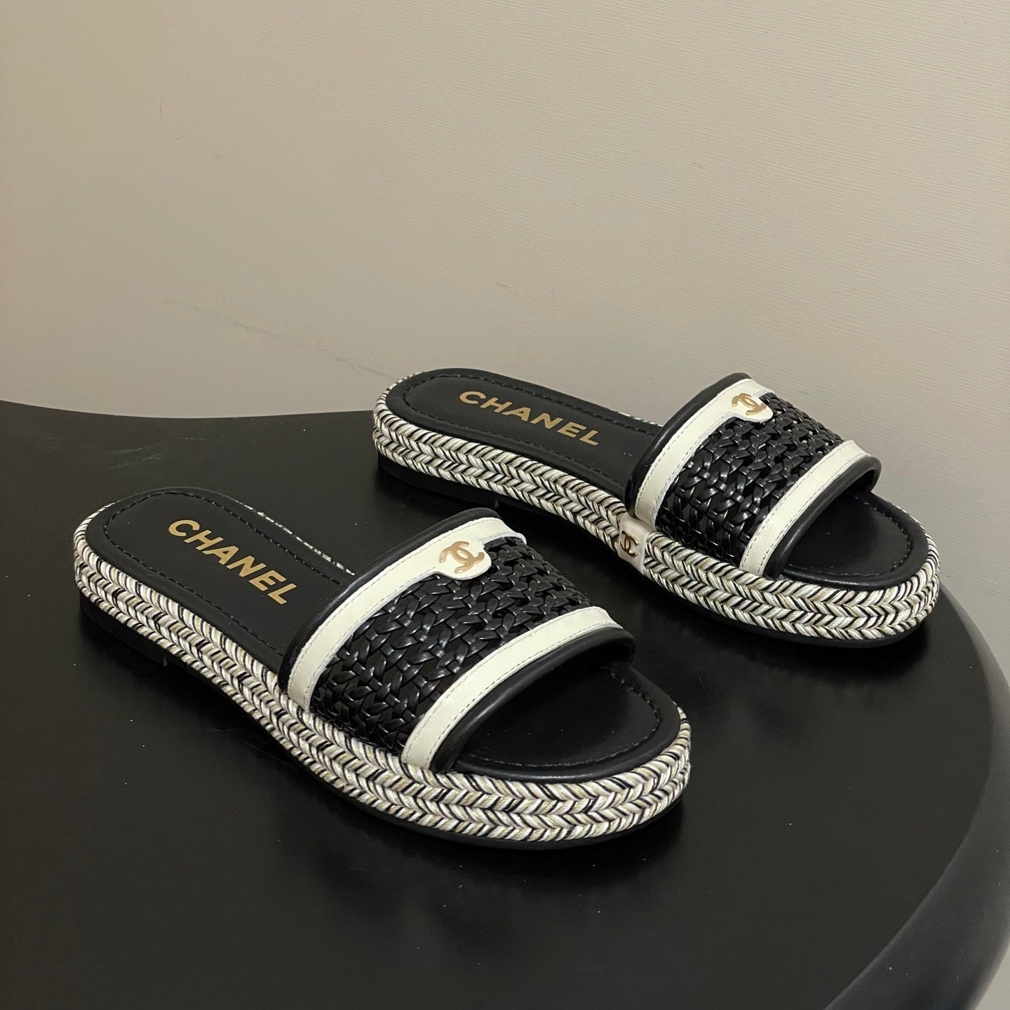 CC 26s Platform Slippers Black Cowhide 649461