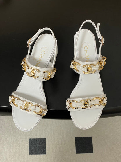 CC 26s Buckle Chain Sandals 55 White Sheepskin 649473