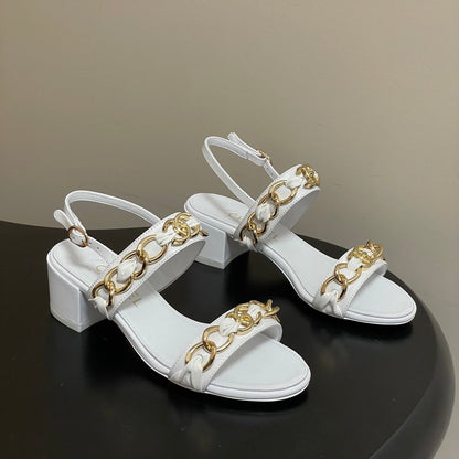 CC 26s Buckle Chain Sandals 55 White Sheepskin 649473