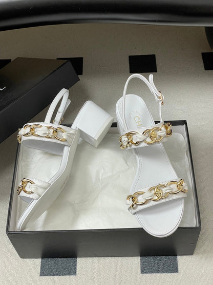 CC 26s Buckle Chain Sandals 55 White Sheepskin 649473