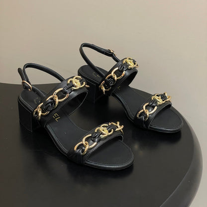 CC 26s Buckle Chain Sandals 55 Black Sheepskin 649474