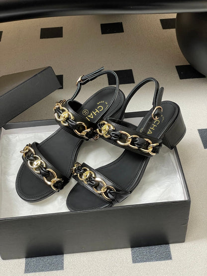 CC 26s Buckle Chain Sandals 55 Black Sheepskin 649474