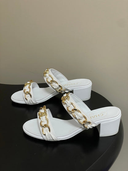 CC 26s Chunky Heels Sandals 55 White Sheepskin 649470