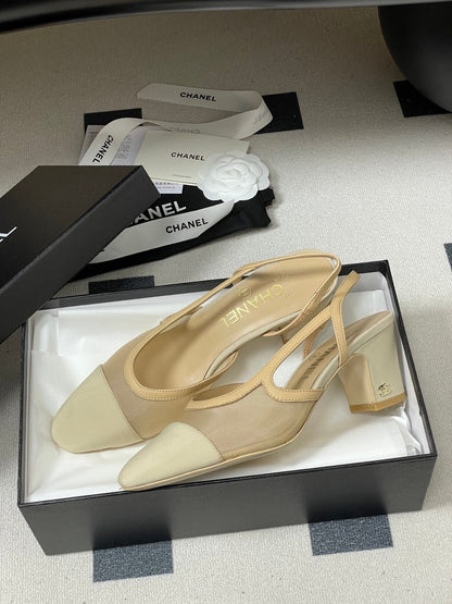 CC 26s Slingback 65 Beige Mesh Fabric Sheepskin 649444