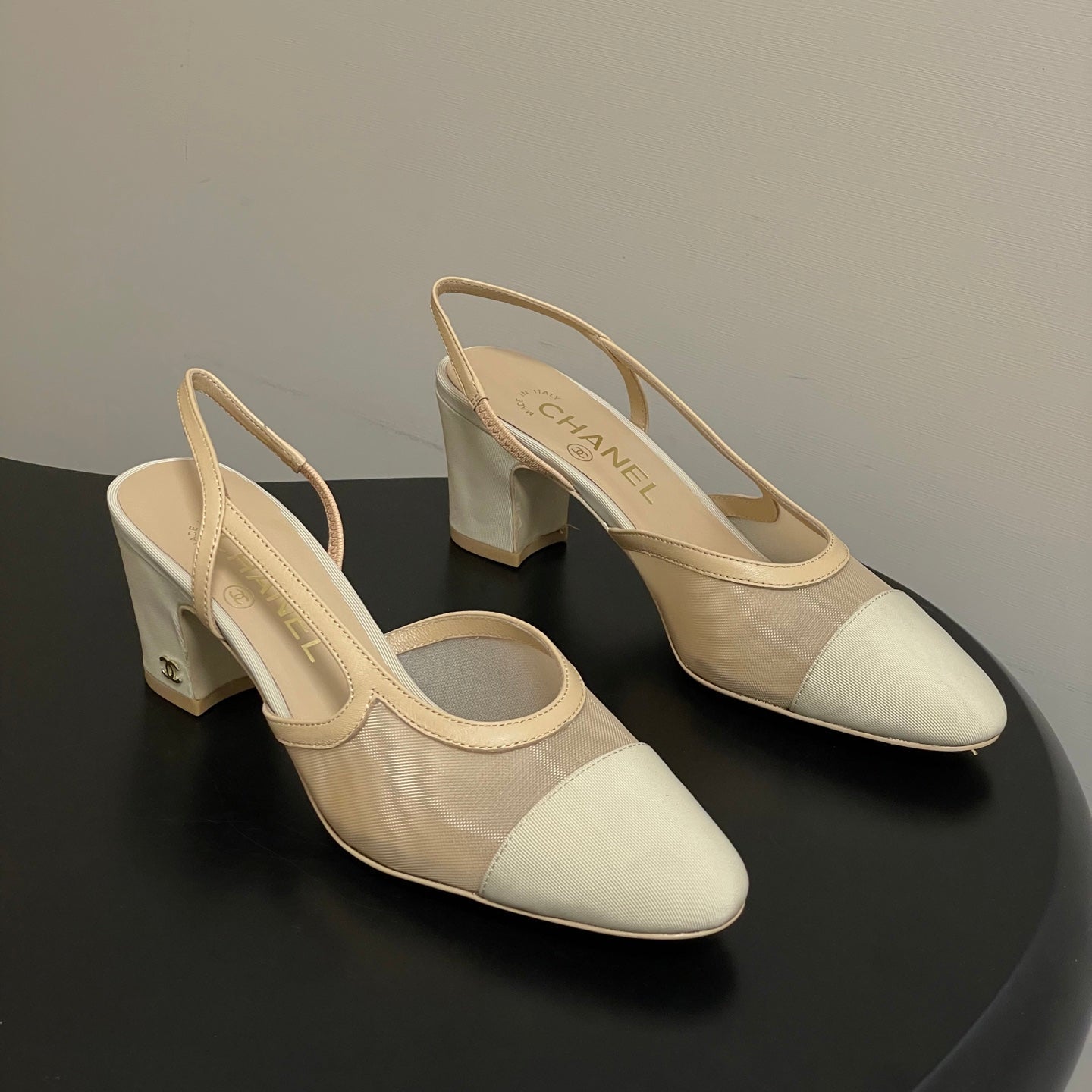 CC 26s Slingback 65 Beige Mesh Fabric Sheepskin 649444