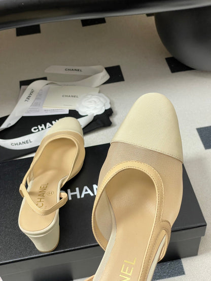 CC 26s Slingback 65 Beige Mesh Fabric Sheepskin 649444
