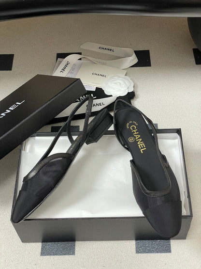 CC 26s Slingback Black Mesh Fabric Sheepskin 649450