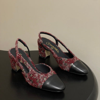 CC 26s Slingback 65 Dark Red Black Tweed Sheepskin 649423