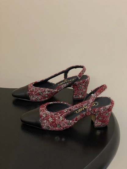 CC 26s Slingback 65 Dark Red Black Tweed Sheepskin 649423