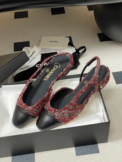 CC 26s Slingback Dark Red Black Tweed Sheepskin 649424