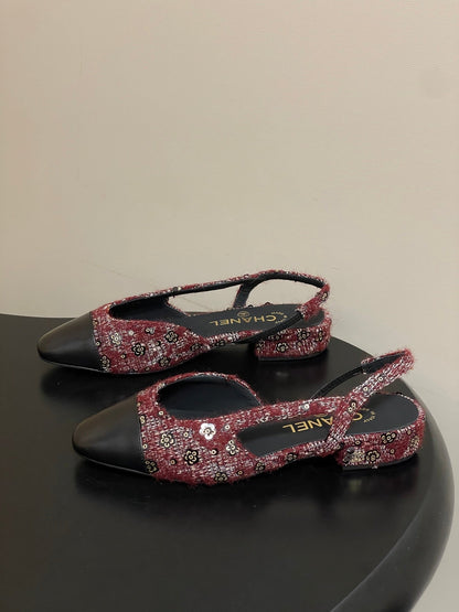 CC 26s Slingback Dark Red Black Tweed Sheepskin 649424