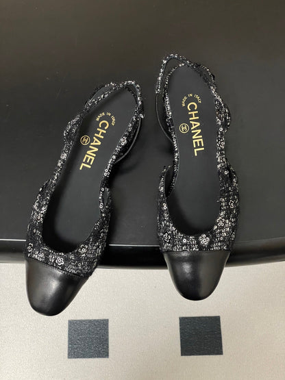 CC 26s Slingback Black Tweed Sheepskin 649420