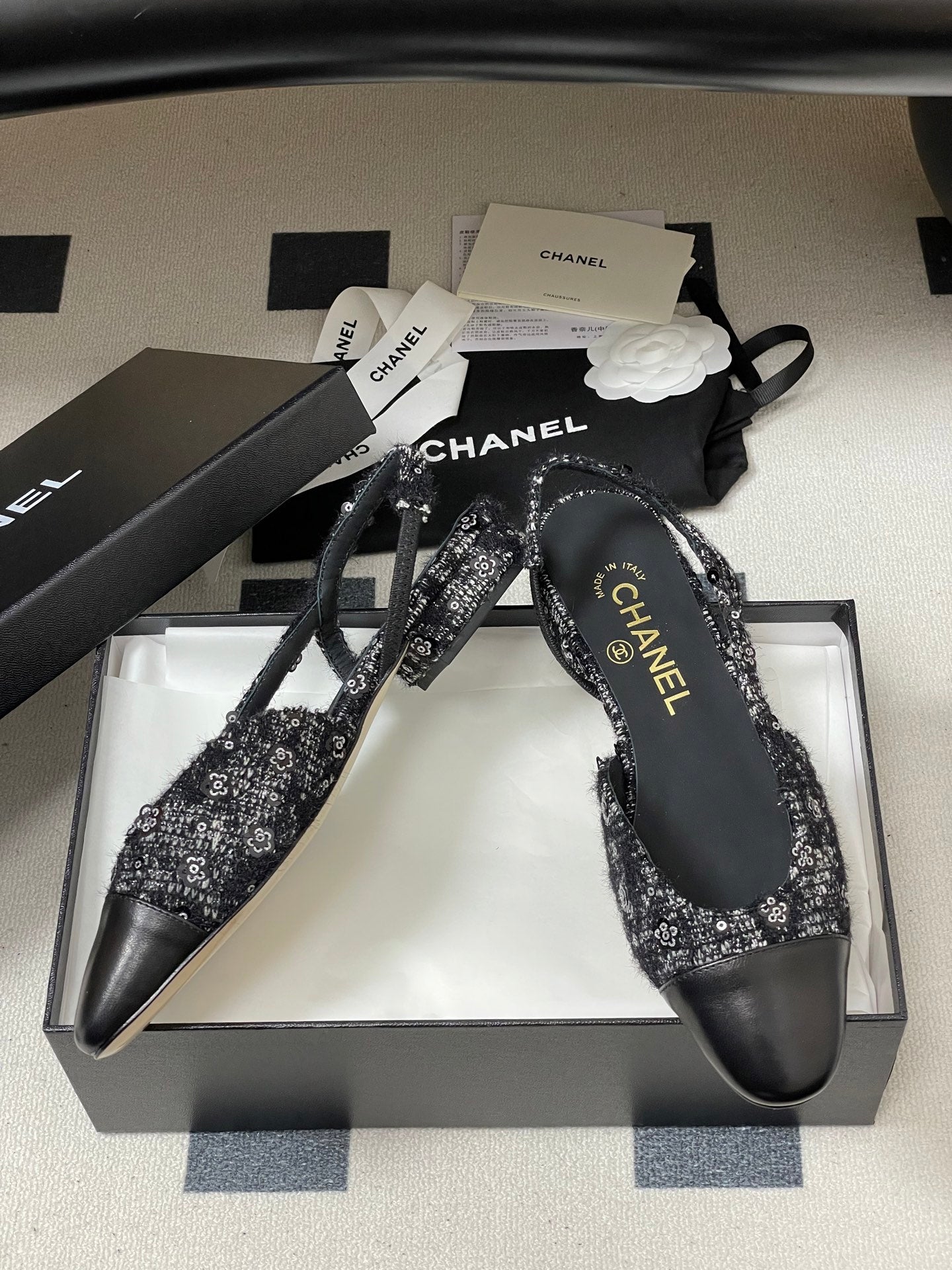 CC 26s Slingback Black Tweed Sheepskin 649420