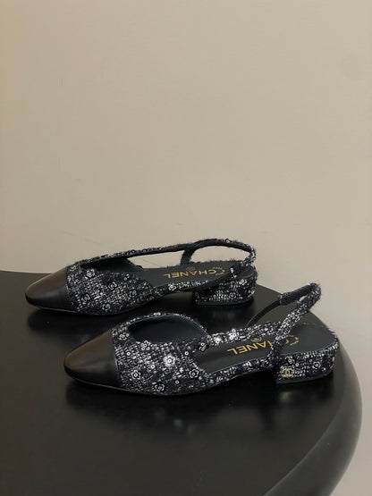 CC 26s Slingback Black Tweed Sheepskin 649420