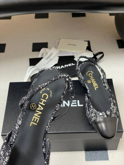 CC 26s Slingback Black Tweed Sheepskin 649420
