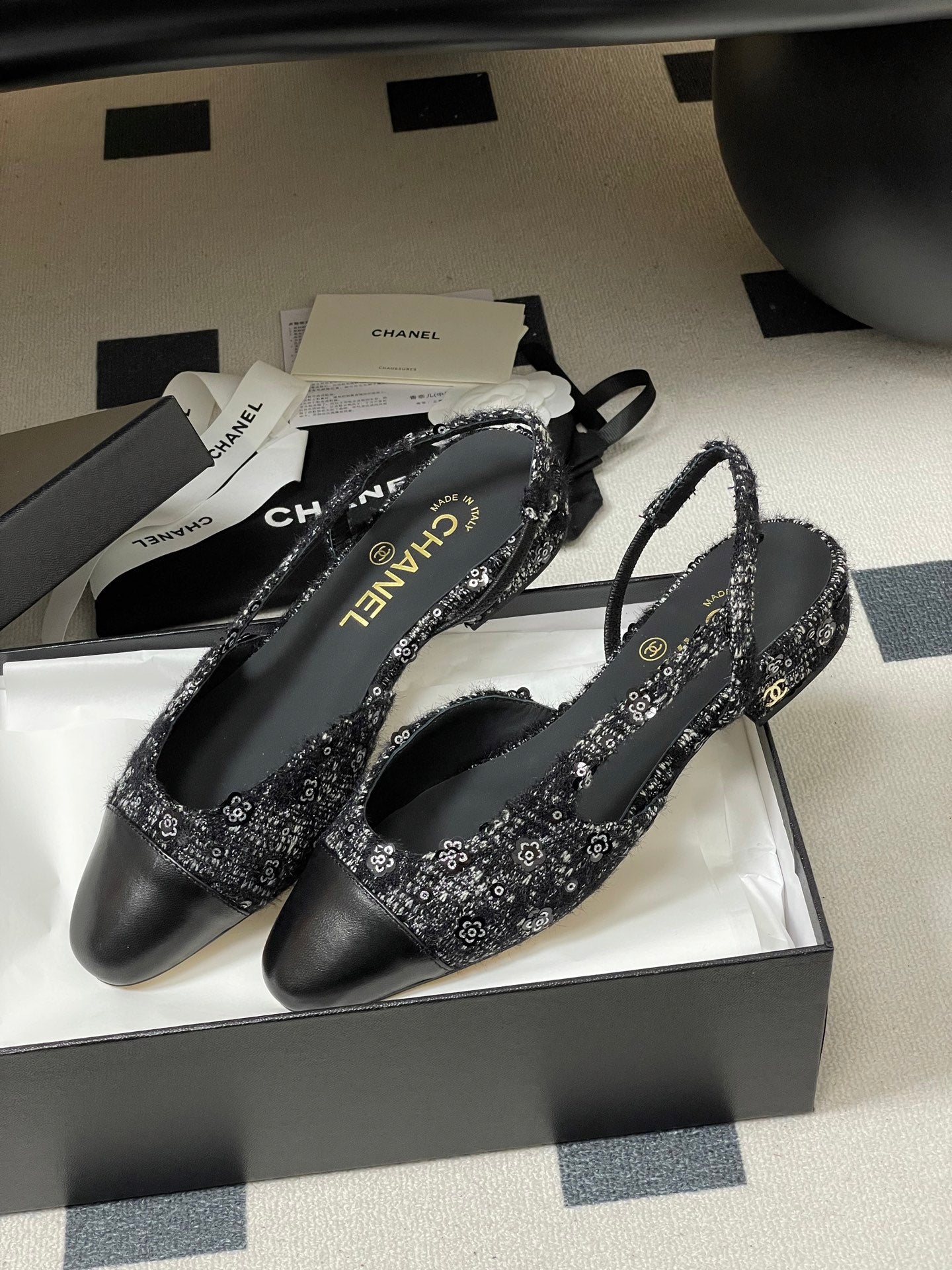 CC 26s Slingback Black Tweed Sheepskin 649420