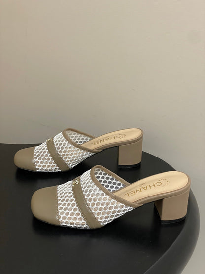 CC 26s High-Heeled Mules 65 Light Taupe Cowhide 649462