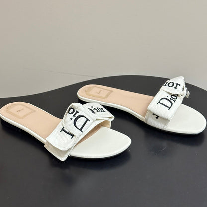 Dior 2026  J'Adior Classic Logo Webbing Bow Flat Sandals Fabric Leather 846993