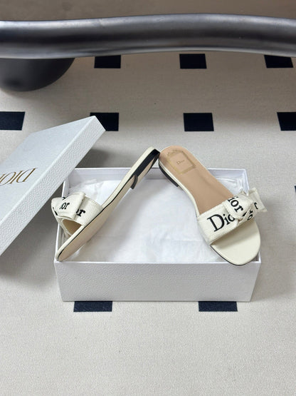 Dior 2026  J'Adior Classic Logo Webbing Bow Flat Sandals Fabric Leather 846993