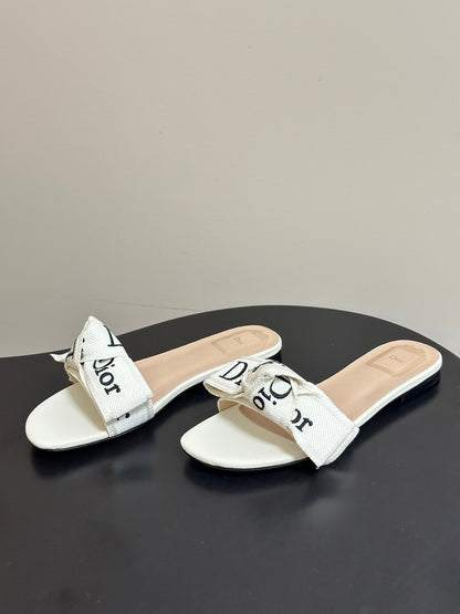 Dior 2026  J'Adior Classic Logo Webbing Bow Flat Sandals Fabric Leather 846993