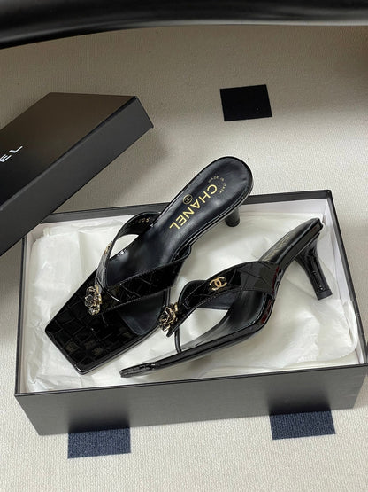 Chanel 2026 Camellia Flip-Flops High-Heeled Cowhide Sheepskin 834726