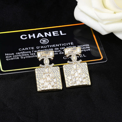 CC Perfume Bottle Gold Diamond Earrings