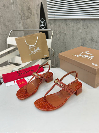 Christian Louboutin 2026 MJ Thong Sandals 25mm Croc-Effect Leather 780393
