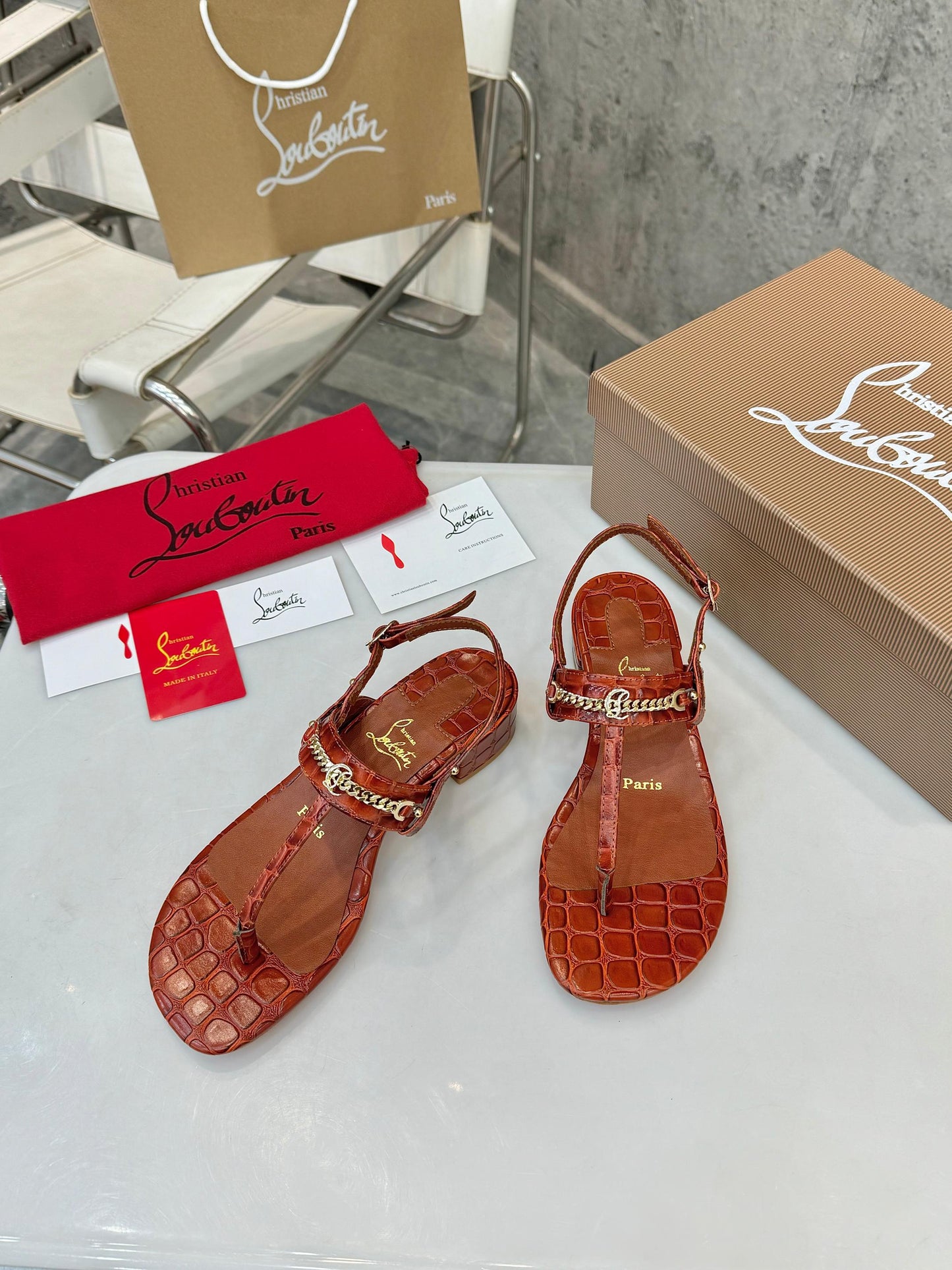 Christian Louboutin 2026 MJ Thong Sandals 25mm Croc-Effect Leather 780393