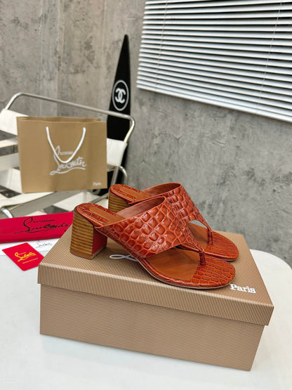 Christian Louboutin 2026 Tongamule Sandals 70mm Croc-Embossed Leather 780399