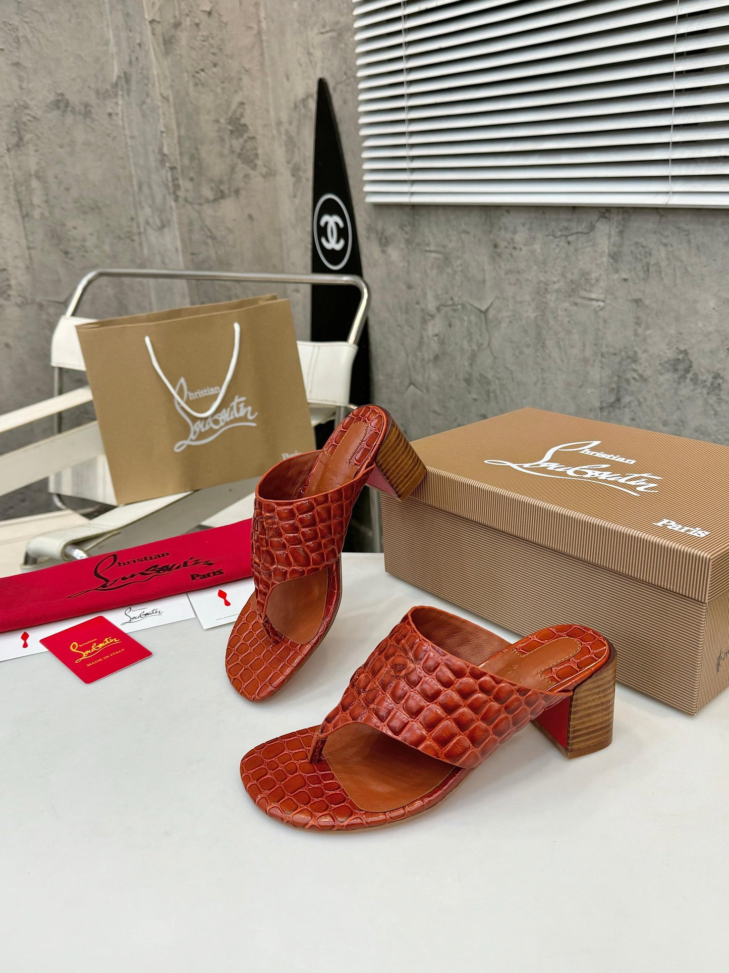 Christian Louboutin 2026 Tongamule Sandals 70mm Croc-Embossed Leather 780399