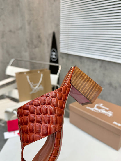 Christian Louboutin 2026 Tongamule Sandals 70mm Croc-Embossed Leather 780399