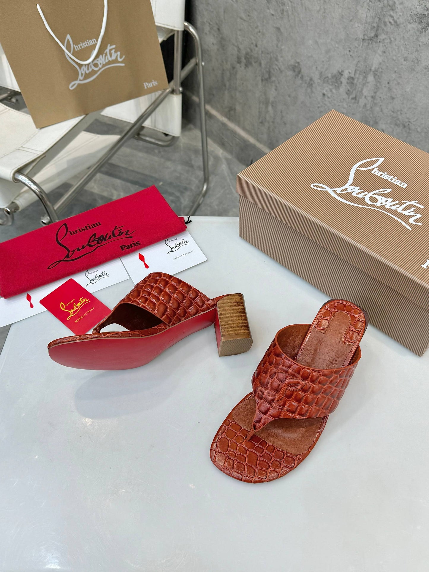 Christian Louboutin 2026 Tongamule Sandals 70mm Croc-Embossed Leather 780399