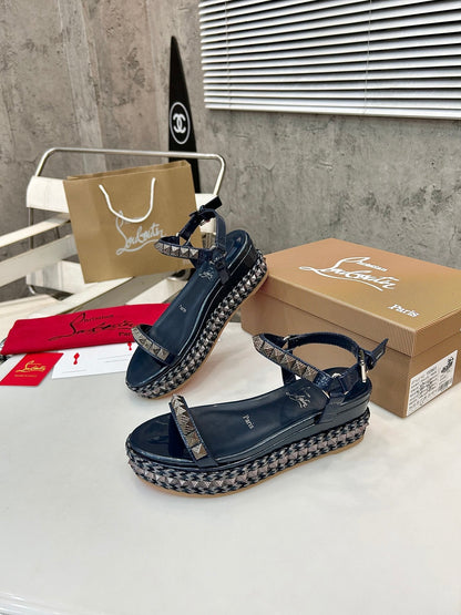 Christian Louboutin 2026 Pyraclou 60mm Wedge Sandals Leather 784246