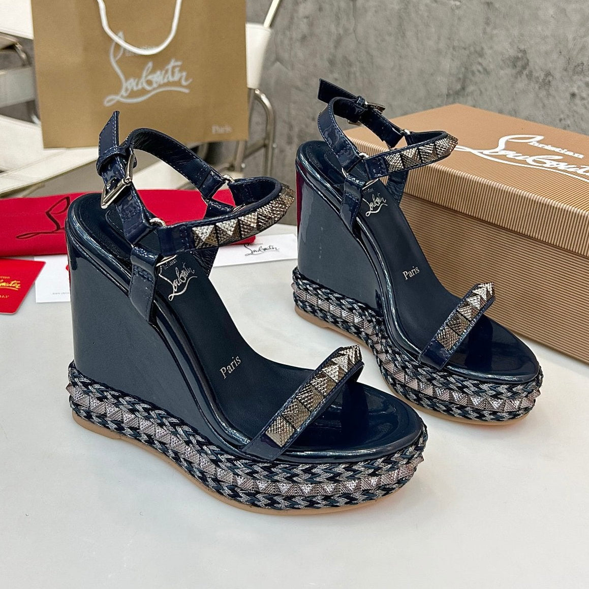 Christian Louboutin 2026 Nappa Mica Pyraclou 110 Wedge Sandals Leather 784235