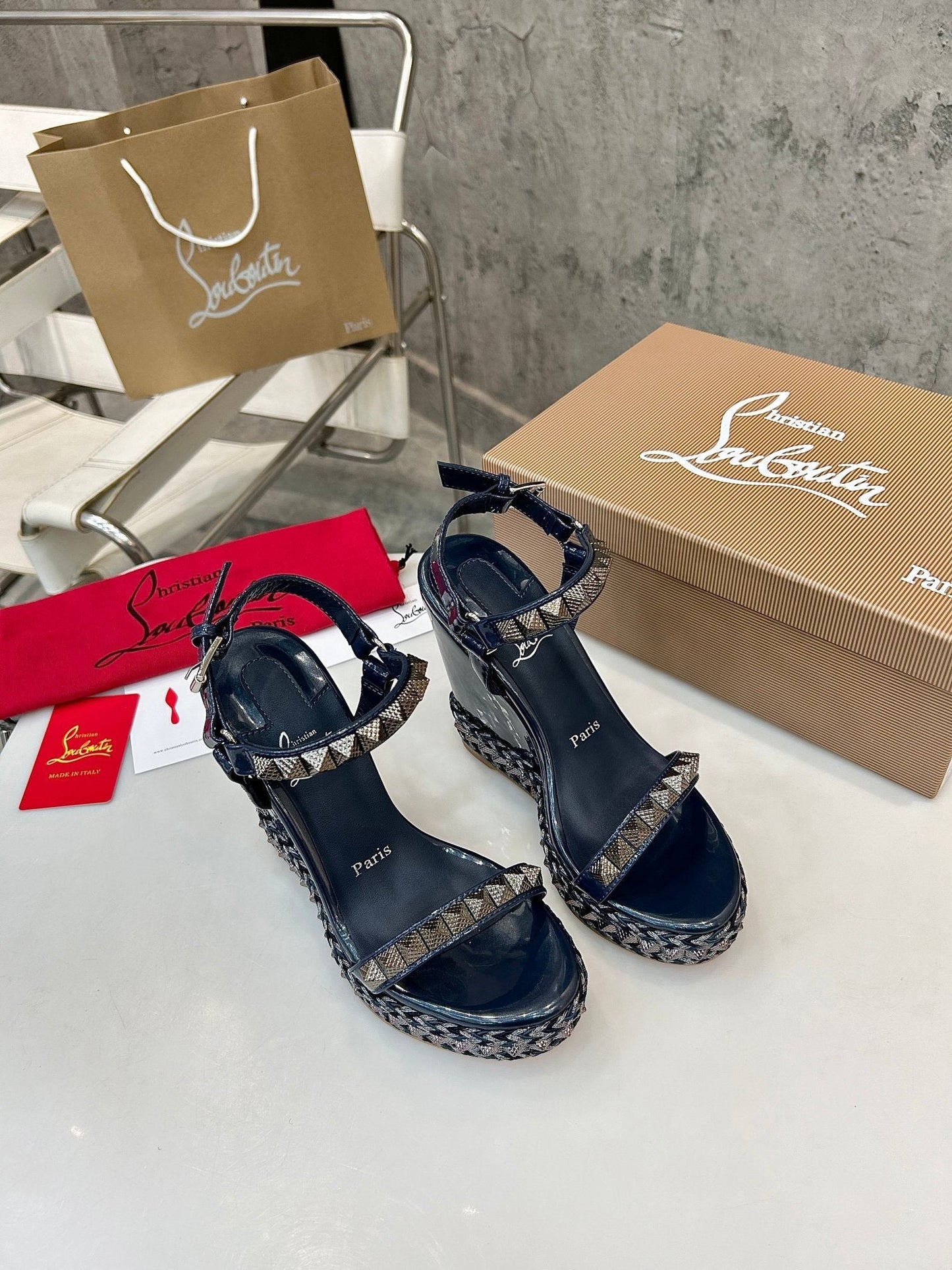 Christian Louboutin 2026 Nappa Mica Pyraclou 110 Wedge Sandals Leather 784235