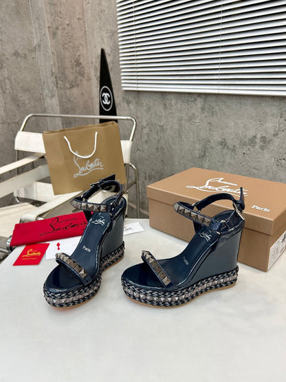 Christian Louboutin 2026 Nappa Mica Pyraclou 110 Wedge Sandals Leather 784235