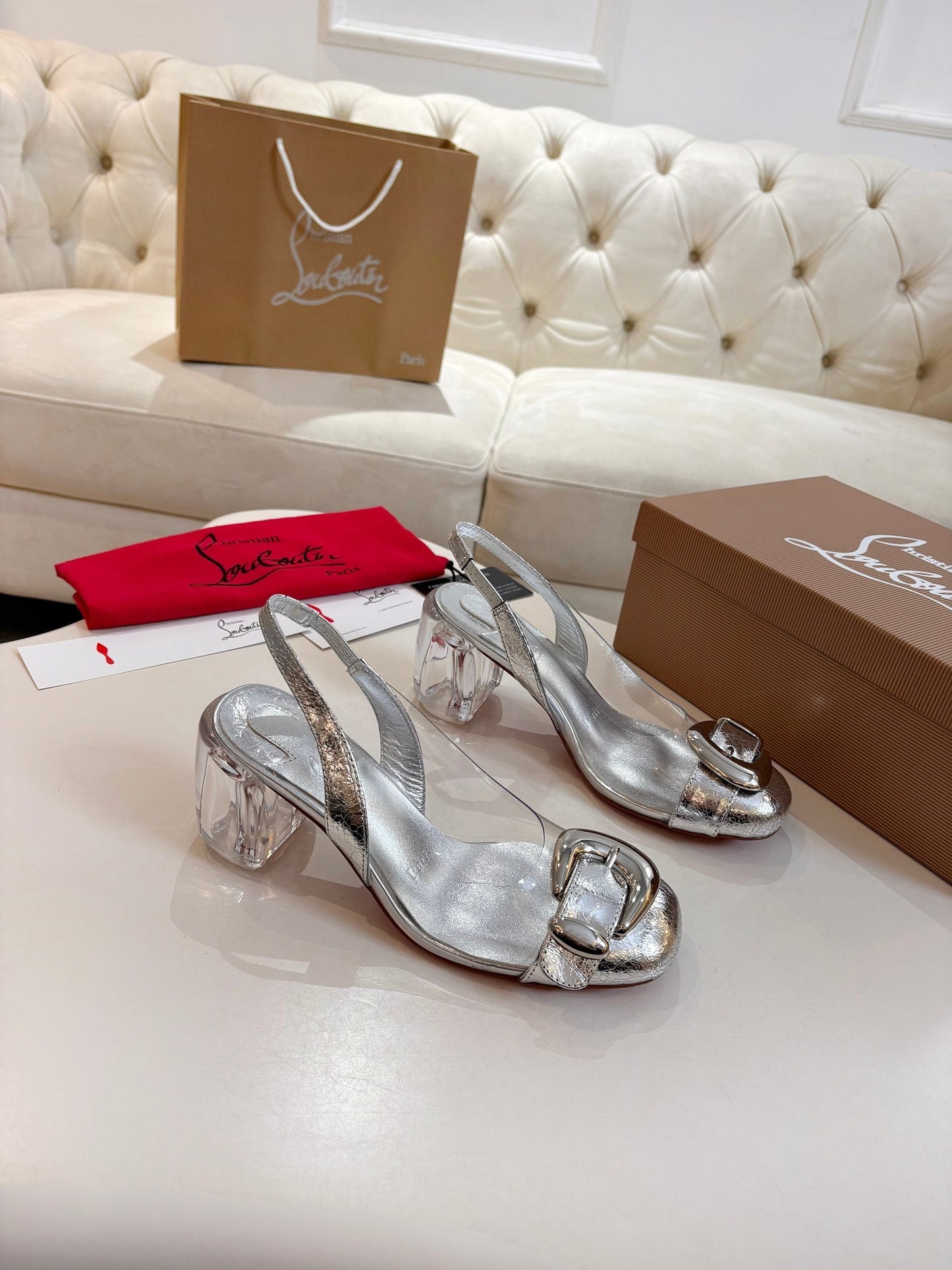 Christian Louboutin 2026 Minny Bubble 70mm Slingback Pumps PVC Patent Leather 780370