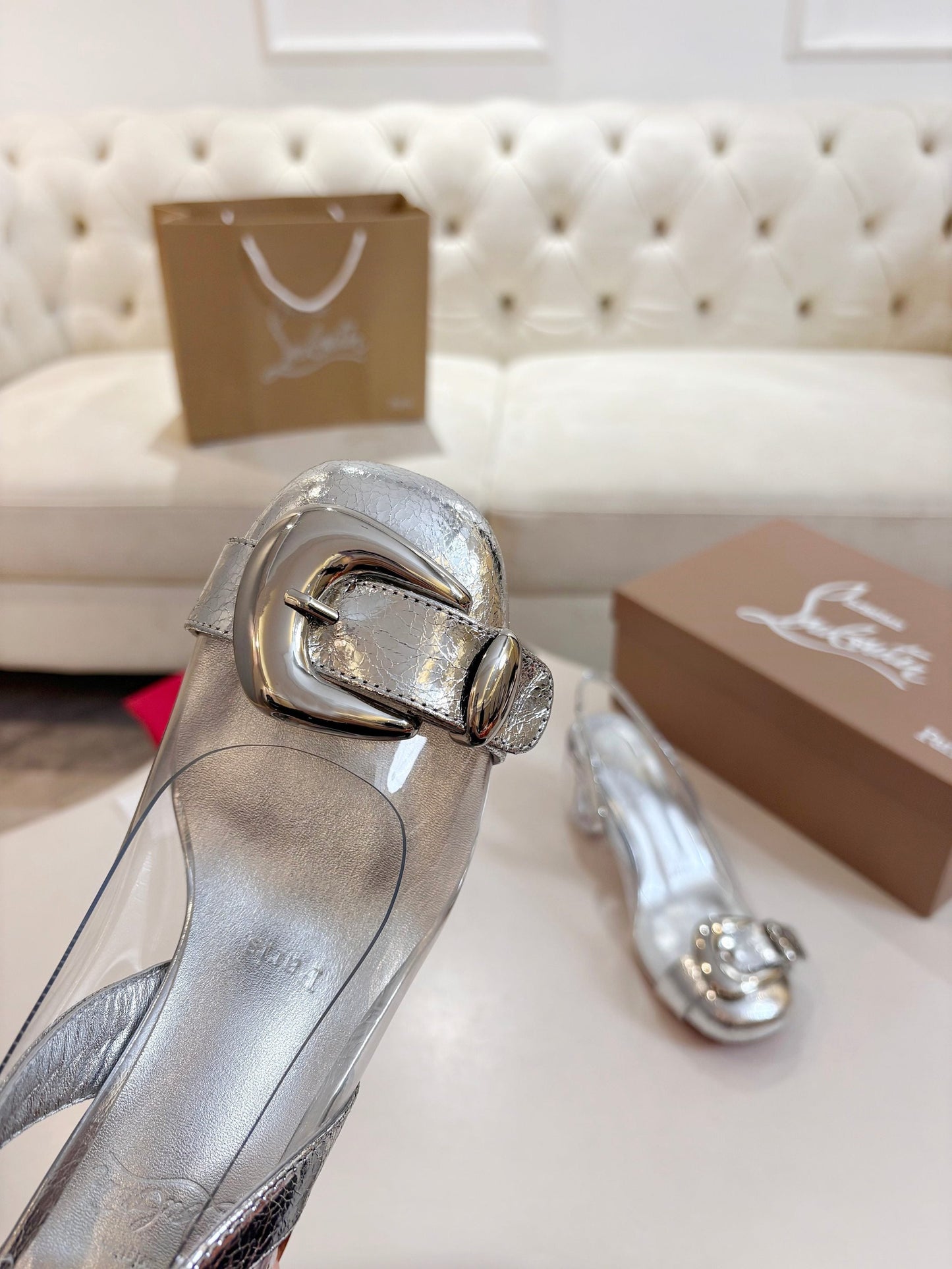 Christian Louboutin 2026 Minny Bubble 70mm Slingback Pumps PVC Patent Leather 780370
