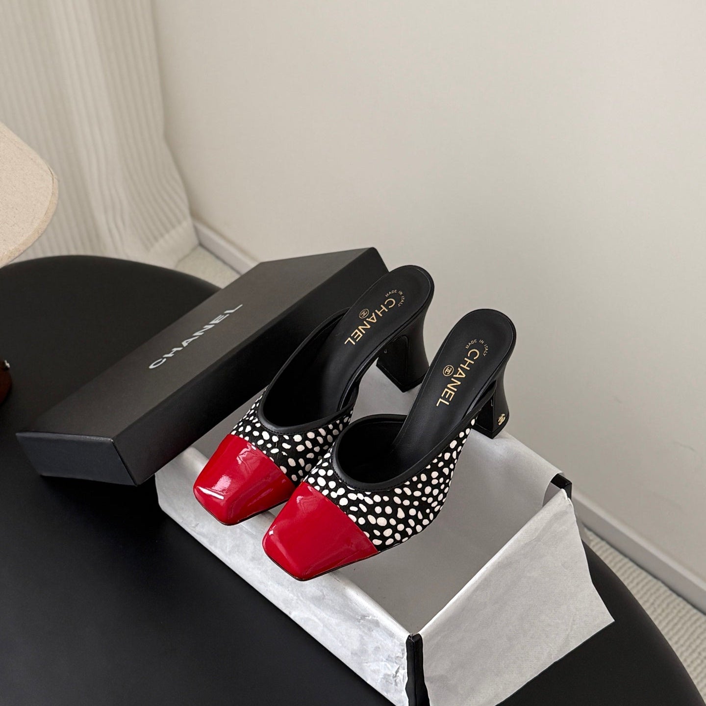 CC 2026 Mary Jane Mule 70 Black Red Patent Leather 700434