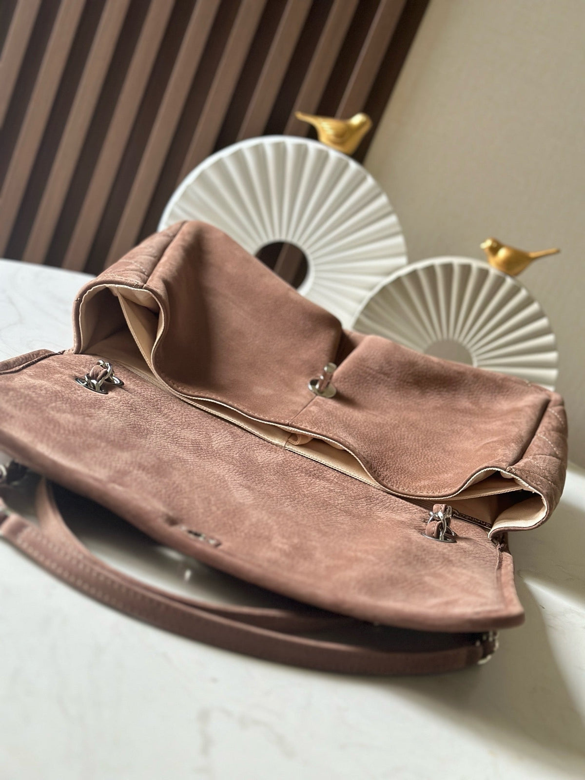 CC Double-Pocket Messenger Bag Brown Lambskin Quilted