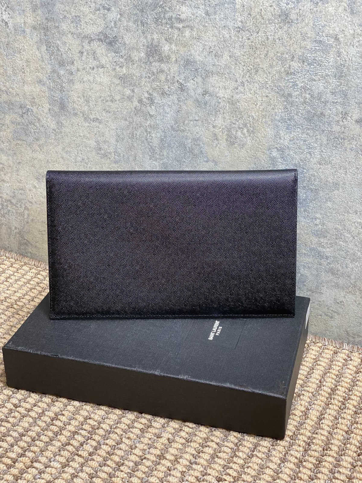 YSL 22s Uptown Pouch Clutch Bag Black Cowhide Sliver HW