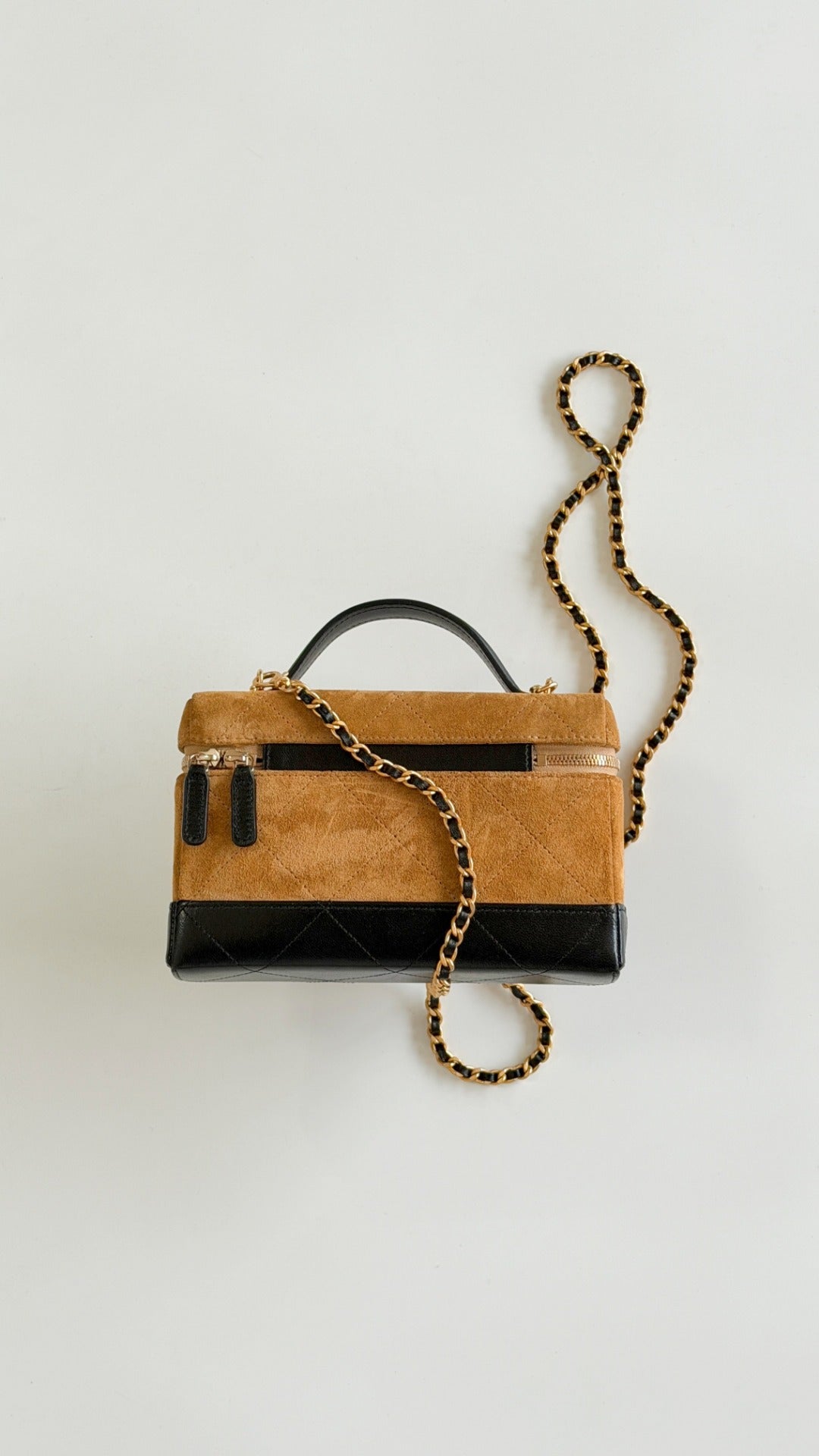 Chanel 2026 Vanity Bag 19.5cm Beige mix Black Suede Leather