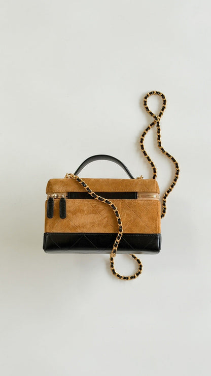 Chanel 2026 Vanity Bag 19.5cm Beige mix Black Suede Leather